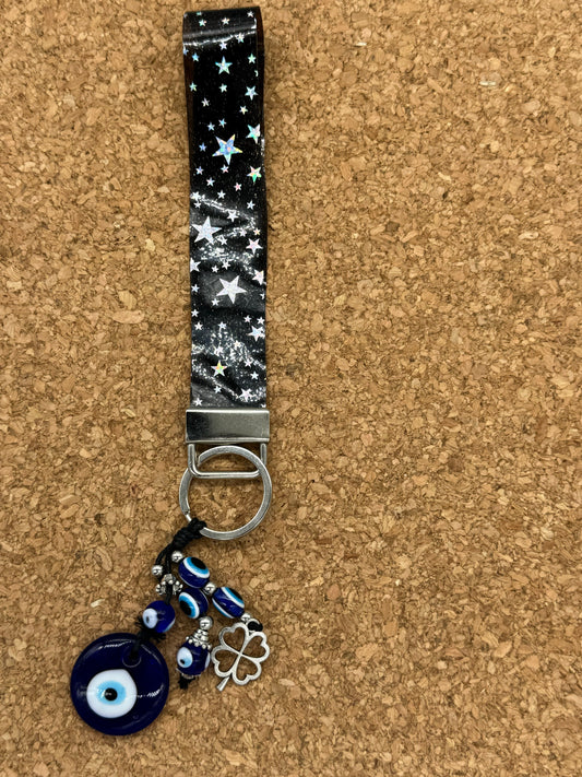 Stars blk /Evil eye Wristlet Keychain