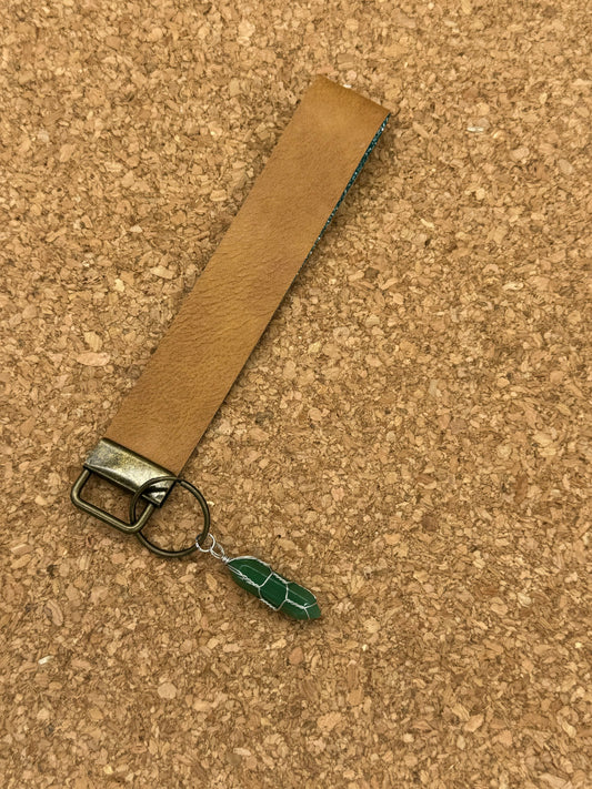 Tan/Green charm Wristlet Keychain