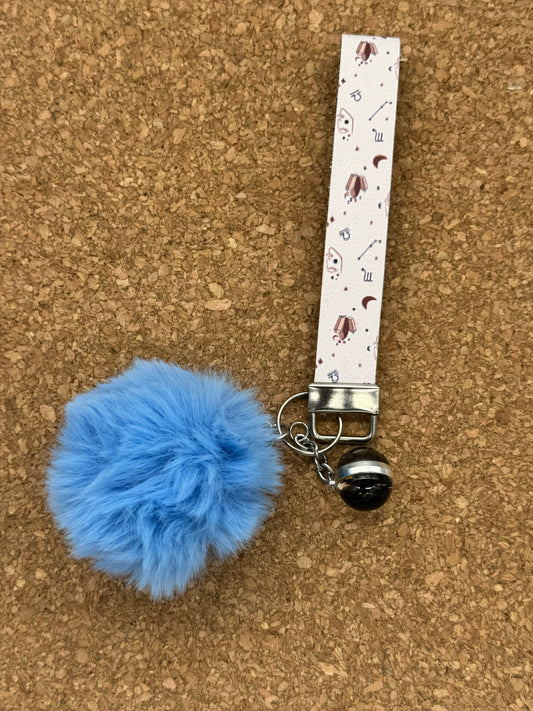 Zodiac/Stars charm/Blue Puff Wristlet Keychain